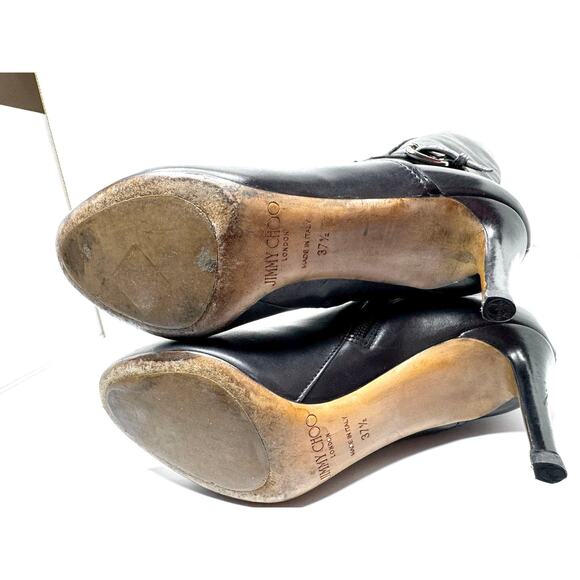 Jimmy Choo Black Darwin 85 Leather Boots Zip Buckle Stiletto sz 37.5 - Picture 7 of 12